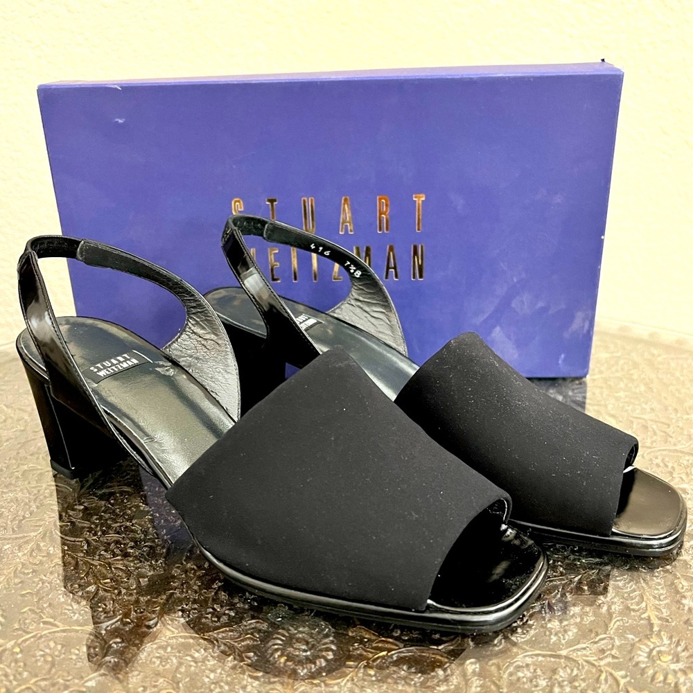 New Stuart Weitzman black micro stretch sandals size 7.5